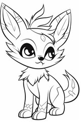 Fototapeta premium Cute cartoon fox illustration fantasy art black and white creative design whimsical style