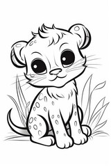 Cute cartoon leopard cub digital art kids coloring page whimsical style playful mood