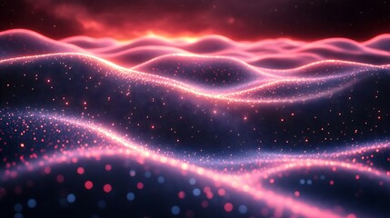 Glowing Pink Particle Waves Across Dark Space