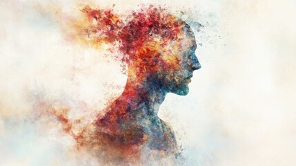 Fototapeta premium A colorful, abstract silhouette of a person, blending elements of creativity and imagination, with vibrant hues suggesting thoughts and emotions.
