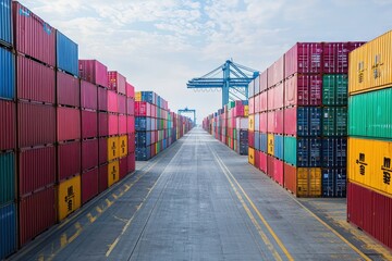 Fototapeta premium Global commerce logistics hub using AI for optimal shipping and storage.