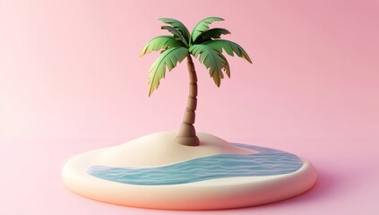 Minimalist 3D palm tree island pink background