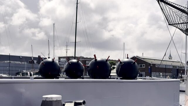 Dutch Minesweeper HNLMS Abraham Crijnssen At Historical Naval Museum Of Den Helder In Netherlands. static shot