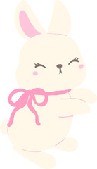 Cute White Bunny Smile with Pink Coquette Ribbon Bow Adorable Cartoon Rabbit