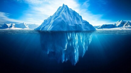 A submarine view of Arctic ice from below, revealing the unseen depth and structure of icebergs,