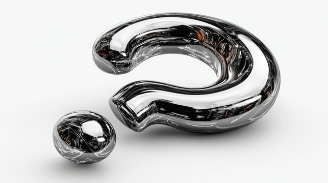 Metallic question mark icon isolated on white background for creative design projects