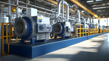 Fototapeta premium industrial factory production line with machinery and clean, functional design