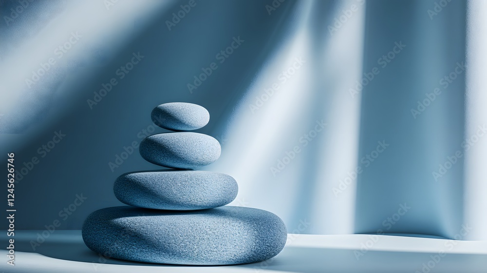 Poster stack of rocks on a table with cosmic shape compositions creating a harmonious balance and design