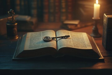 Unlocking Knowledge: Open Book with Key and Lock, Symbolizing Education, Secrets of Learning, and Wisdom, Ideal for Academic and Motivational Content