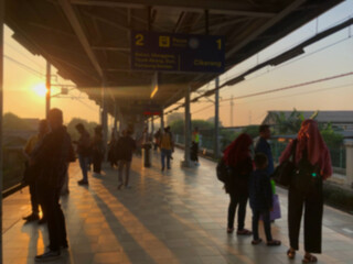 Situation on train station with many people on view background