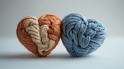 Two yarn hearts, knotted, studio, craft, Valentine's
