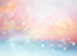 Soft, dreamy background with pastel hues of pink, orange, and blue. Bokeh lights create a gentle, blurry, and ethereal feel. The image evokes a sense of calm and serenity.