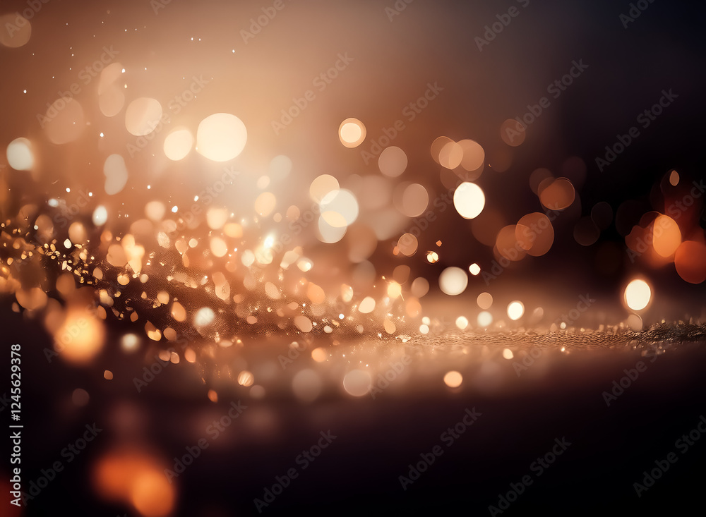 Poster golden bokeh lights softly glow in a warm, inviting scene. blurred circles of light create a magical