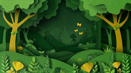 Green eco friendly environment and ecology concept paper art style background
