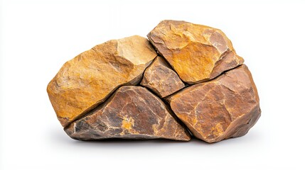 Rough, Fragmented Brown and Tan Stones on White Background