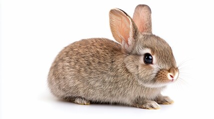 Obraz premium Adorable Baby Rabbit on White Background: A Charming and Fluffy Pet Portrait