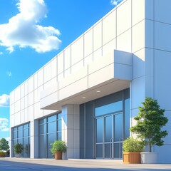 Large white building with a green tree in front of it