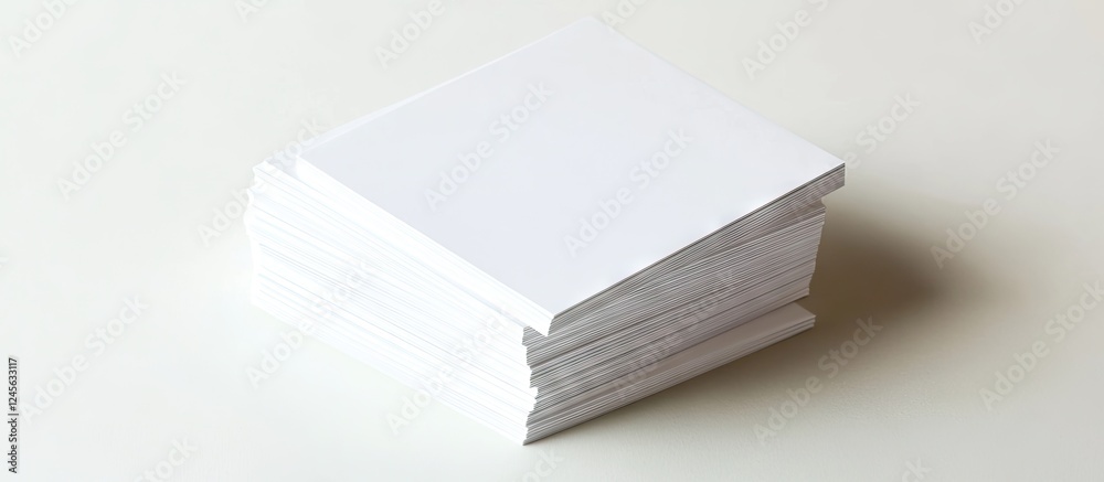 Poster Stack of empty white business cards neatly arranged in a clean layout on a soft white surface perfect for showcasing your design ideas and templates