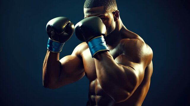 Intense boxer shadowboxing with focused strategy and power