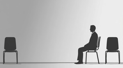 Fototapeta premium Young Businessman and Businesswoman Sitting in a Row Waiting for Interview. Recruitment Scene in Office with Candidates and Colleagues