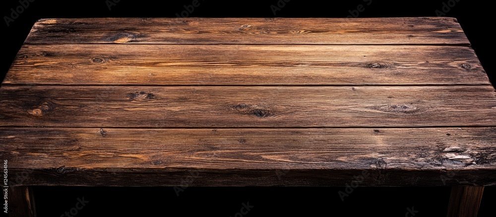 Aufkleber rustic wooden table with dark brown planks displayed in a horizontal position against a black backgr