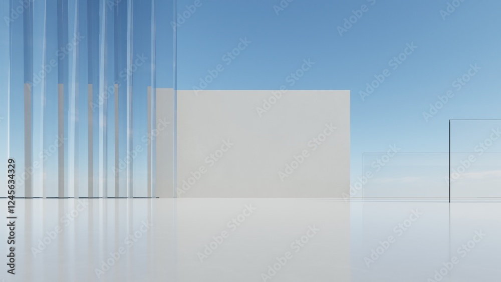 Poster 3d illustration of abstract minimal architecture background, geometric architectural with glass or a