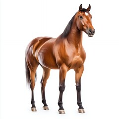 Obraz premium Majestic Chestnut Horse Studio Portrait: Muscular Build and Refined Features Against White Background