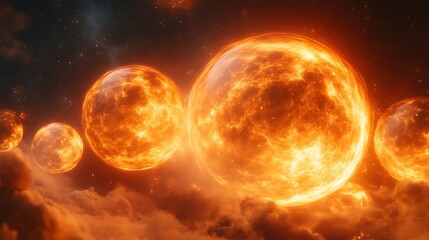 Fiery Celestial Bodies Illuminate Cosmic Clouds