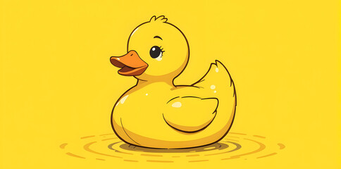 Cartoon Rubber Duck on Yellow Background