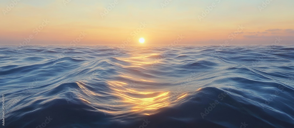 Aufkleber sunset over calm ocean waves reflecting warm golden and soft pastel colors creating a serene and tra