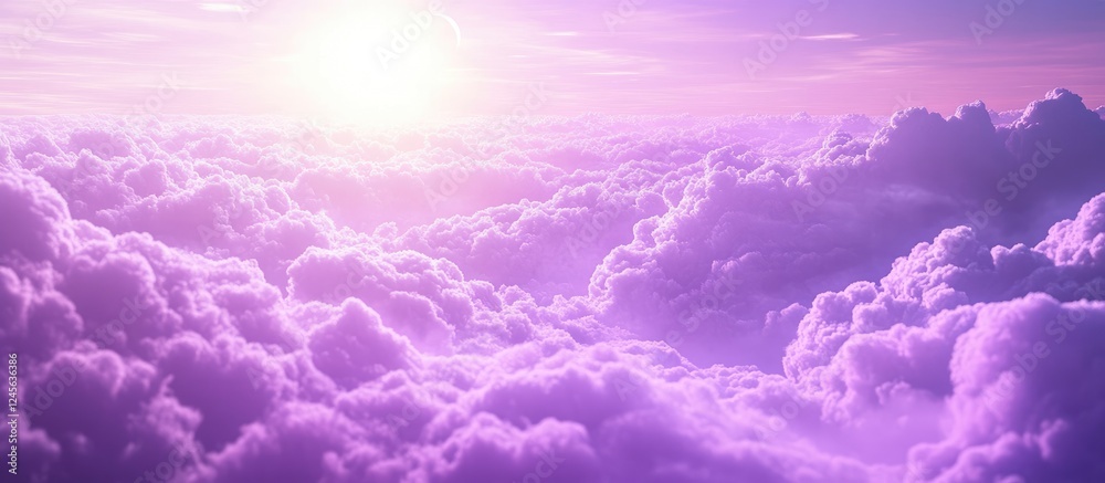 Poster Serene lavender sunset sky with soft purple clouds and bright light creating a peaceful atmosphere rich in texture and contrast