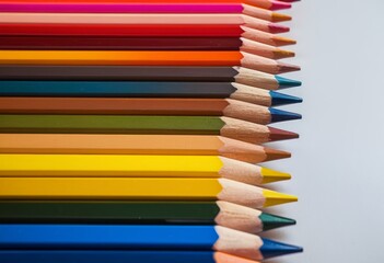 Fototapeta premium Close-up of colored pencils on a table in Madrid, Spain