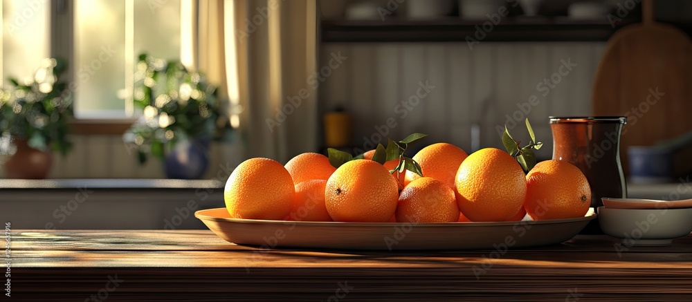 Poster vibrant fresh organic grapefruits arranged on a rustic wooden table with soft morning light casting 