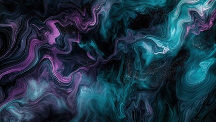 Obraz premium Abstract Swirling Colors of Teal and Purple with Black Background
