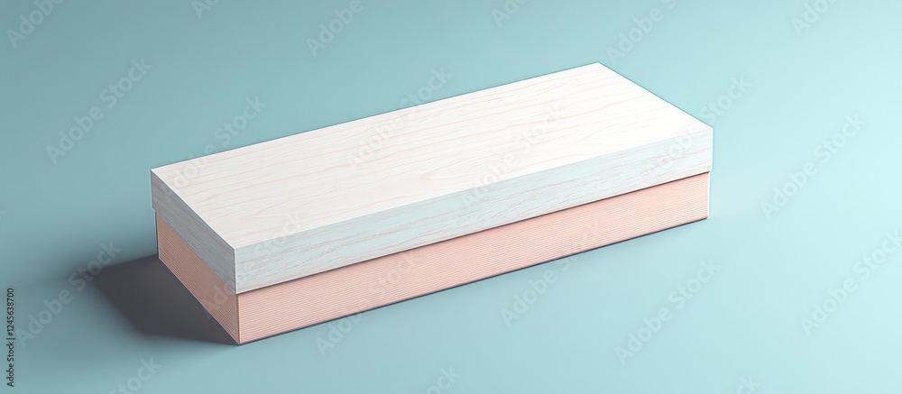 Poster Modern packaging box mockup featuring a white top and soft pink base on a light blue background, showcasing personalization and custom design options.