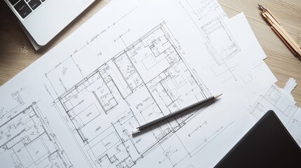 Senior Businessman Architect in Protective Helmet Reviewing Blueprint and Tablet on Construction Site with Building Background