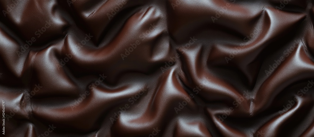 Poster rich dark chocolate textured background with smooth, wavy folds in deep brown tones, creating a sens