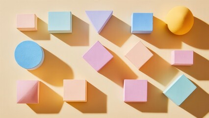 Colorful Geometric Shapes on Soft Background with Shadows