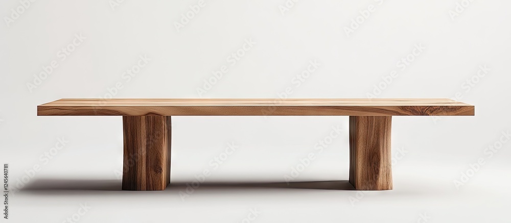 Leinwandbilder Minimalist dining table design with timber cladding in natural wood tones centered on a soft neutral background highlighting simplicity and elegance
