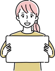 メッセージボードと若い女性