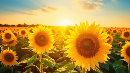 Obraz premium Sun-kissed Sunflower Field at Golden Hour