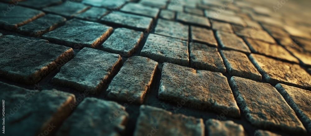 Leinwandbilder High quality close-up brick wall texture image with uneven rectangular dark brown bricks illuminated by warm and cool light from the side.