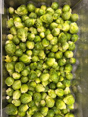 A large pile of green broccoli in a container