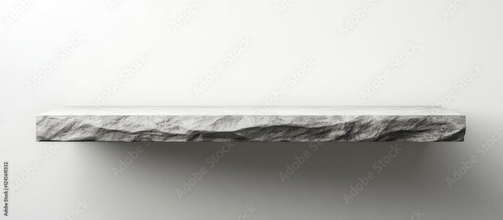 Poster versatile empty stone shelf showcasing a textured surface in grey tones against a clean white wall b