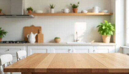 Fototapeta premium Light Wood Kitchen Table Top Modern Farmhouse Design