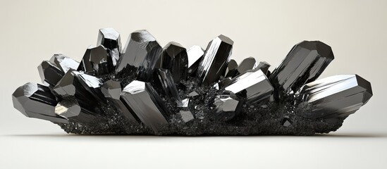 Hematite crystal cluster with metallic luster showcasing platy structures and sharp facets on a neutral background emphasizing mineral beauty.