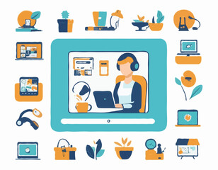 Work-from-Home Concept with Remote Jobs Icons