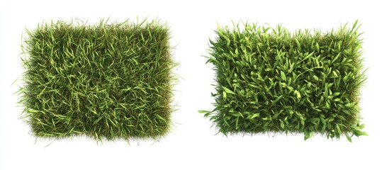 Vibrant green grass textures displayed on a clean white background emphasizing freshness and nature with rich green hues and varied grass lengths