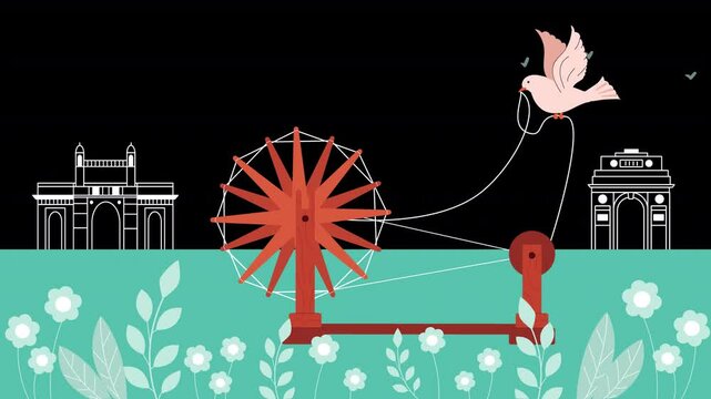 Celebrate Gandhi Jayanti with a flat vector animation. Peaceful imagery, iconic symbols, and calm colors reflect the timeless legacy and values of Mahatma Gandhi.