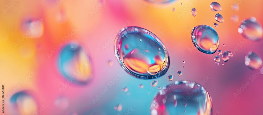 Leinwandbilder Colorful abstract background with vibrant hues, featuring sharp glass droplets in focus, creating a space for text or information.